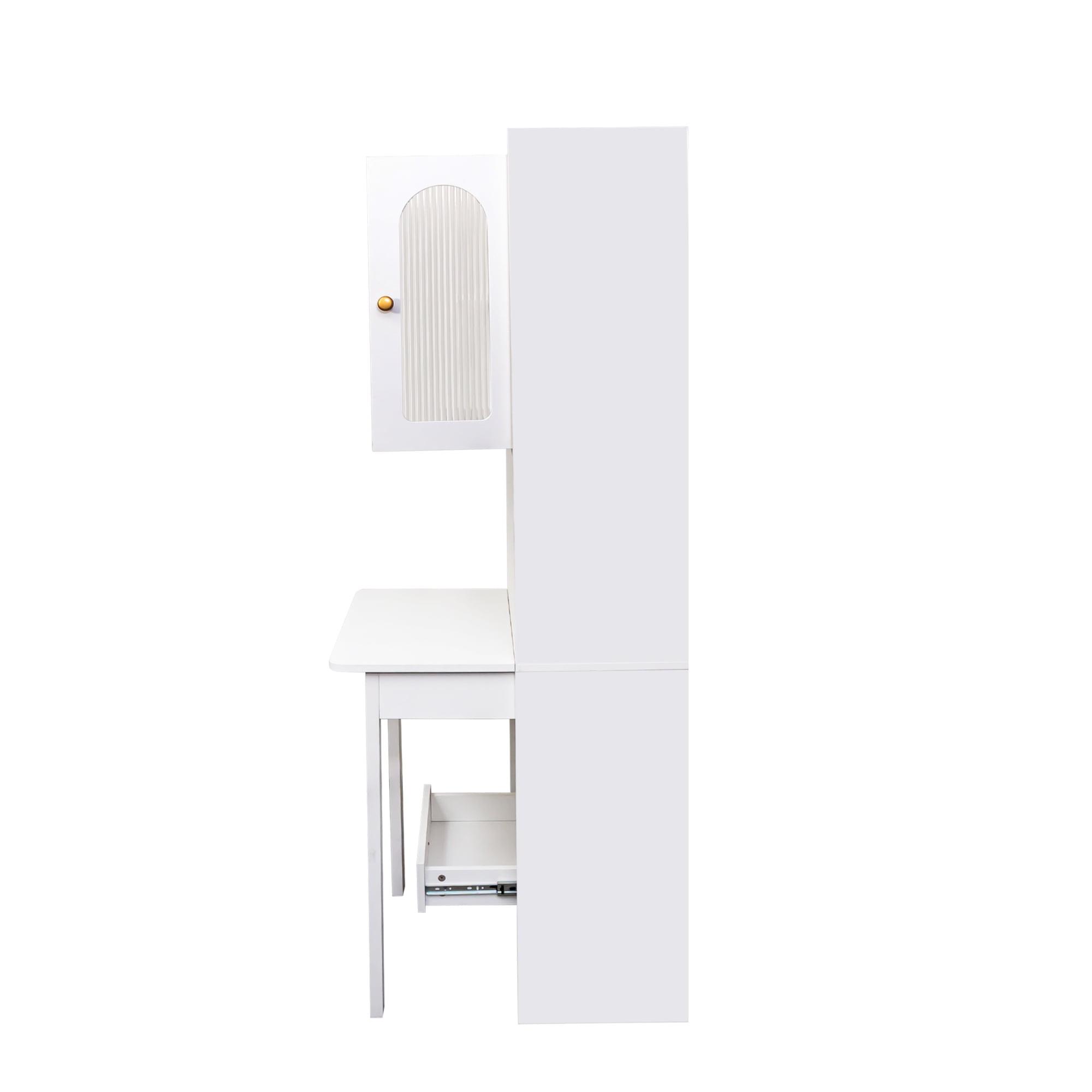 Fold-Out Convertible Writing Table, Desk Cabinet with shelf and drawer Multi-Function Home Office Workstation, White