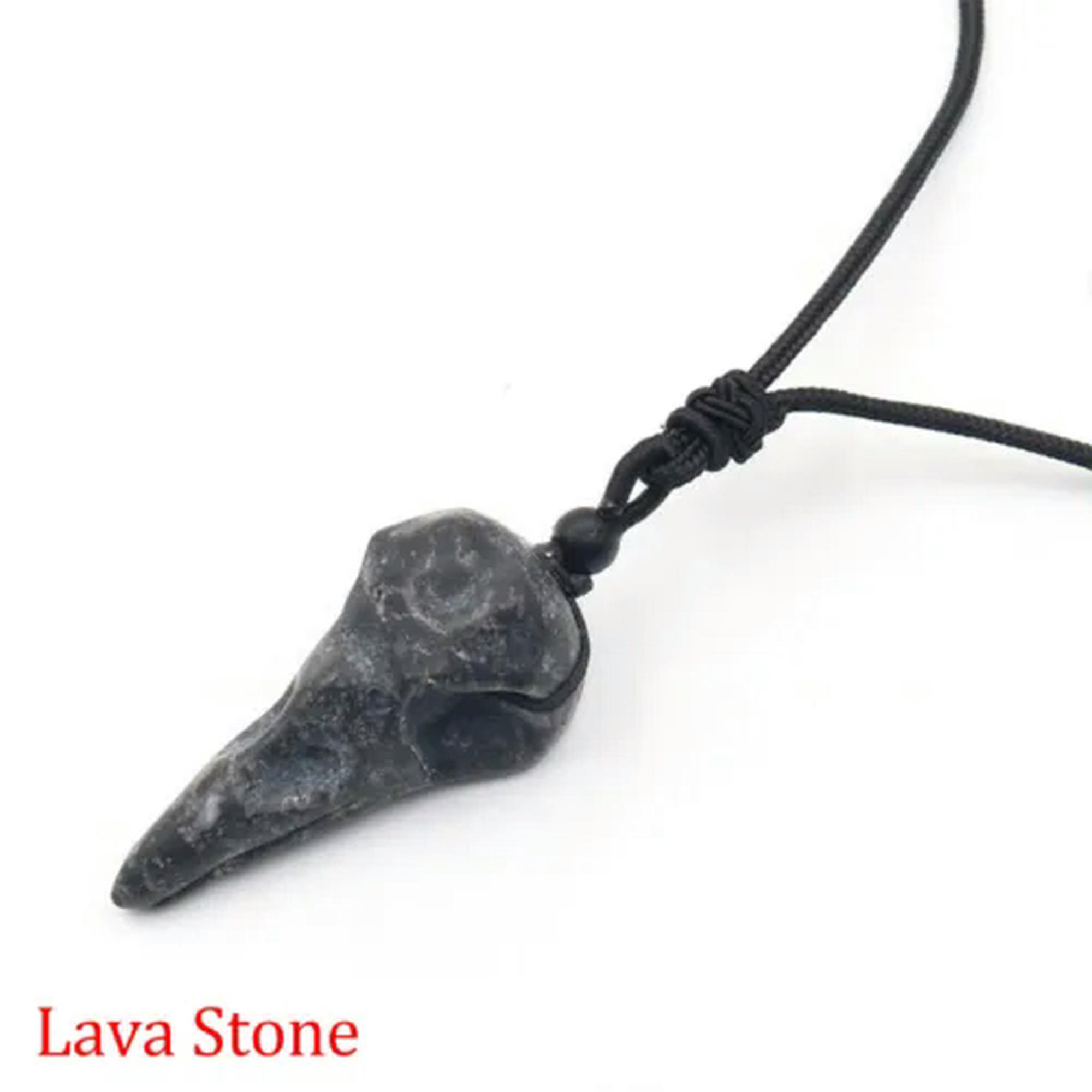 HOOUN Crow Head Bird Skull Hand Pendant Natural Crystal Necklace Quartz Stone Carving-1PC (Random Pick)-Lava Stone