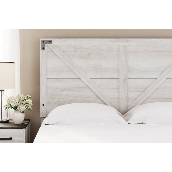Signature Design by Ashley Shawburn Queen Crossbuck Panel Headboard, Whitewash, Farmhouse Wood-Look Headboard with Rustic Design