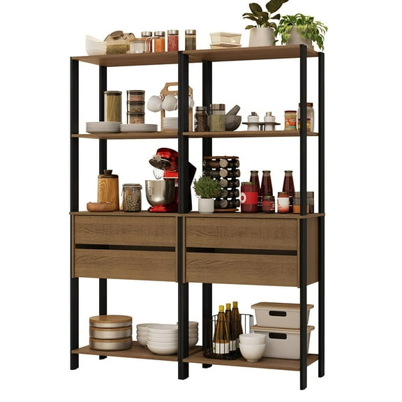 Madesa Kitchen Pantry Storage Rack with 4 Drawers and Open Shelves 55"L Multiuse Modular Cabinet for Kitchen Organization - Black/Brown