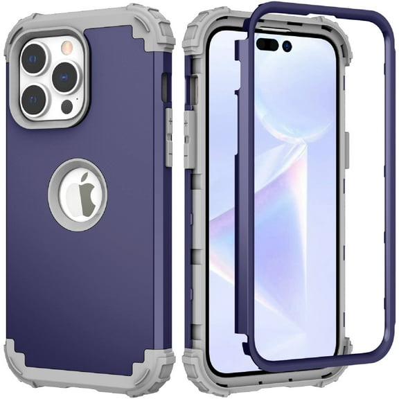 for iPhone 14 Pro Case, Slim Dual Layer 3 in 1 Heavy Duty Protection Hybrid Hard PC Soft Silicone Rugged Bumper Anti Slip Full-Body Protective Cases for iPhone 14 Pro, Darkblue