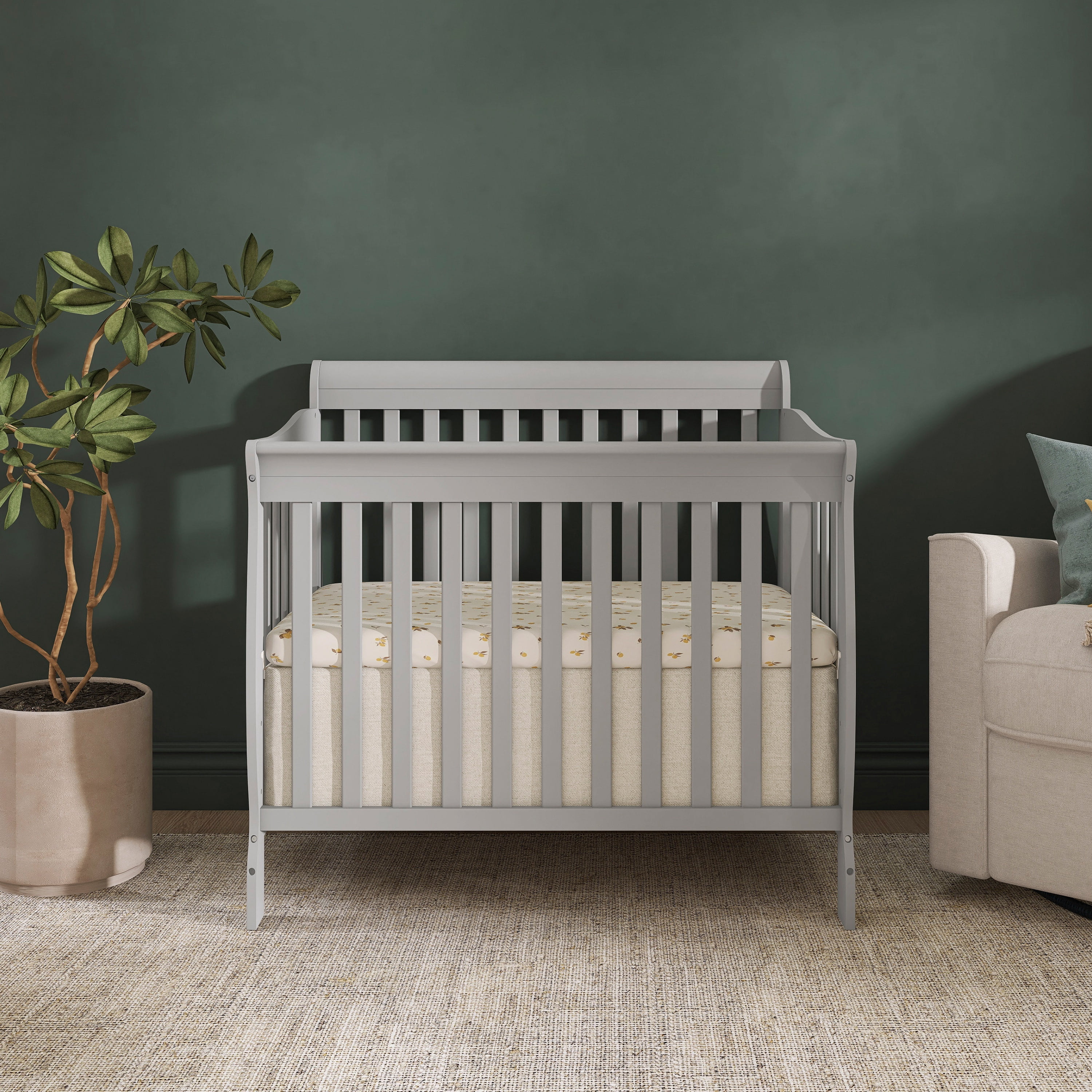 Dream On Me Aden 4-in-1 Convertible Mini Crib In Mystic Grey, Greenguard Gold Certified