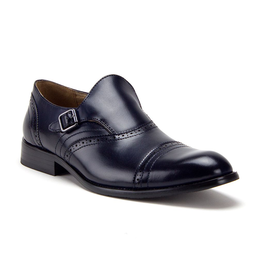 Jazame Men's 07332 Leather Lined Single Monkstrap Cap Toe Loafers Dress Shoes, Navy, 9.5 - image 1 of 4