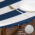 thumbnail image 4 of Navy Blue White Striped Simple Round Fitted Table Cover Geometric Waterproof Table Cloth with Elastic Edge Wipeable Tablecloth for Picnic Camping Party Fits 36"-44" Diameter, 4 of 8