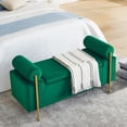 thumbnail image 4 of 44" Linen Storage Bench with Cylindrical Arms, Upholstered Entryway Bench with Padded Seat, Luxurious End of Bed Bench, Shoe Changing Stool with Gold Metal Legs, for Hallway Living Room Bedroom, 4 of 9