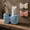 Pink-Bow, variant on Blue Bow Ceramic Toothbrush Holder, 2-Slot Bathroom Counter Organizer