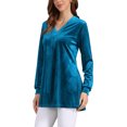 thumbnail image 4 of BLUSA DE VELVET PARA MUJER INSPIRE CHIC CON CUELLO EN V Y MANGAS LARGAS, AJUSTE HOLGADO, T-SHIRT L AZUL LAGO, 4 of 6