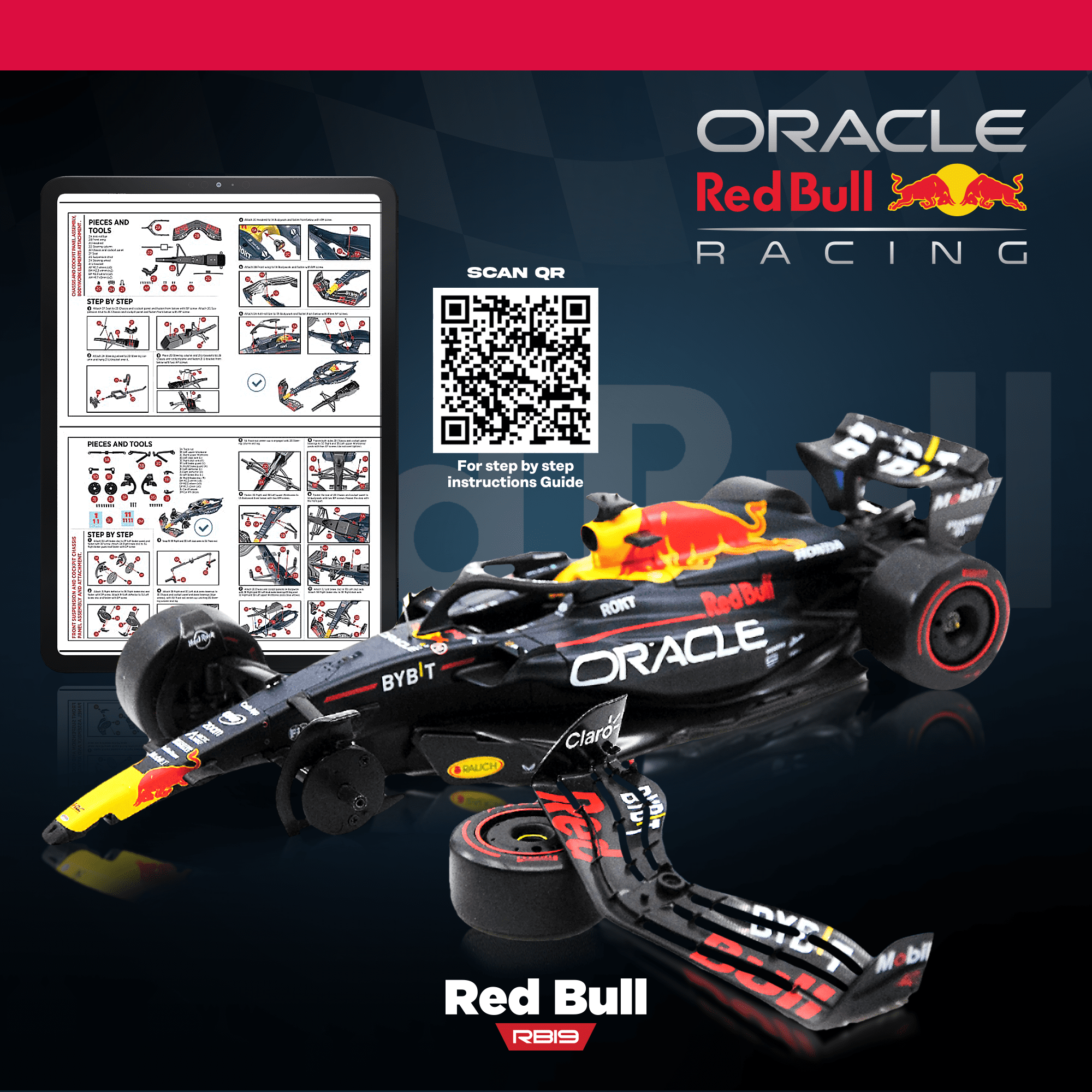 Formula 1 RB19 Model Kit - 1:18 Scale Racing F1 RB19 Model Inspired by Checo Pérez & Max Verstappen Building kit, Collectible diecast, 140 Pieces