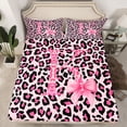 thumbnail image 2 of Homewish Fashion Leopard Print K Twin Sheet Sets for Women, Princess Ribbon Bowknot Twin Fitted Sheet, Black Pink Cartoon Flat Sheet, Lightweight Room Decor, 3-Piece, 2 of 7