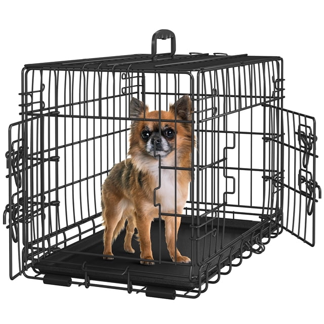 Yaheetech Foldable Metal Wire Dog Crate with Pull-out Tray, Divider, and Dual Doors, Black