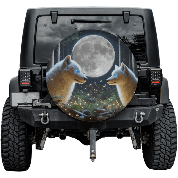 Lotusprinthandmade Couple Wolf Spare Tire Cover Without Backup Camera Hole 6 Sizes (27 in.)