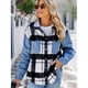 thumbnail image 4 of Chaqueta Vaquera Informal de Larga con Solapa y Botones para Mujer, Estilo Otoño, A Cuadros, Estilo Informal, con Botones Azul XL, 4 of 9