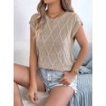 thumbnail image 4 of Women Round Neck Sweater Vest Sleeveless Summer Casual Shirts Knit Tank Top Khaki XL, 4 of 9