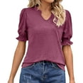 thumbnail image 1 of Birdeem Womens Summer Summer Solid Color V-Neck Pleated Loose Short Sleeve Top, 1 of 5