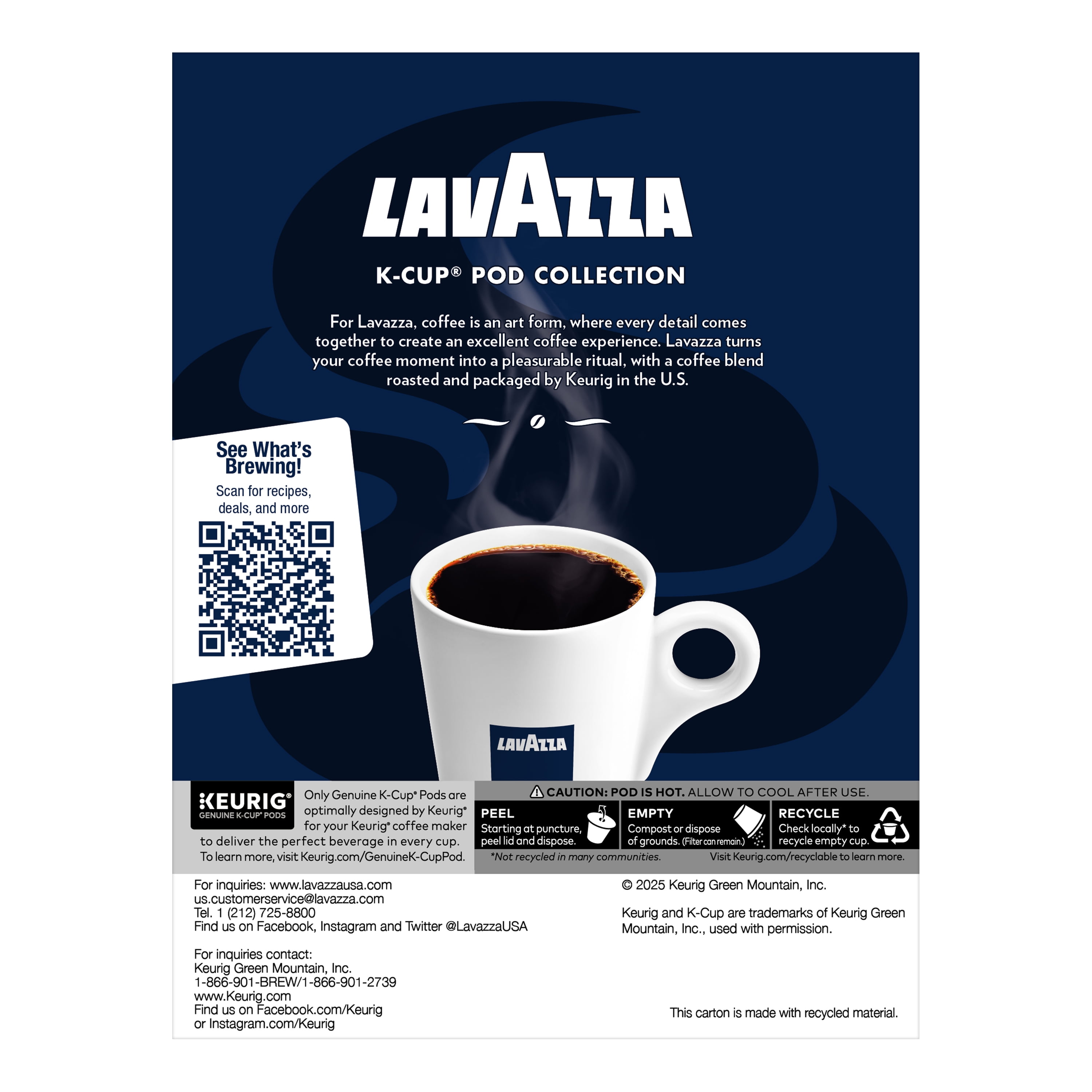 (3 pack) Lavazza, Variety Pack Light & Medium Roast K-Cup Coffee Pods, 20 Count