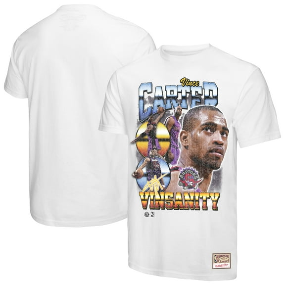 Men's Mitchell & Ness Vince Carter White Toronto Raptors Hardwood Classics Commemorative Player Collage T-Shirt