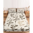 thumbnail image 2 of Twin Sze Fitted Sheet Set - Brown Beige Botanical 2 Piece Bedding Sets 16" Deep Pocket Fitted Sheet with 1 Pillowcase, Rustic Country Spring Floral Summer Leaf Brushed Microfiber Hotel Bed Sheets, 2 of 9
