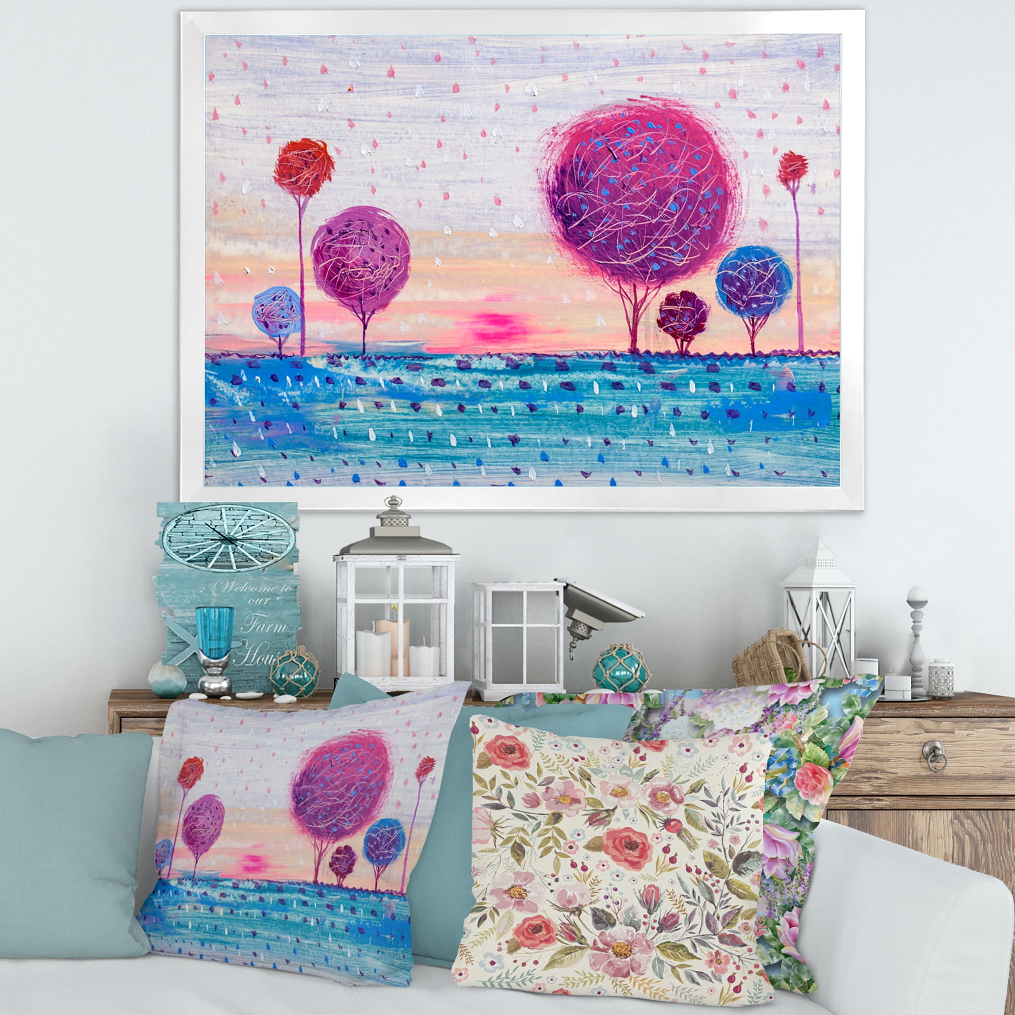 Designart 'Purple Coloured Tree Impression Landscape II' Modern Framed Art Print