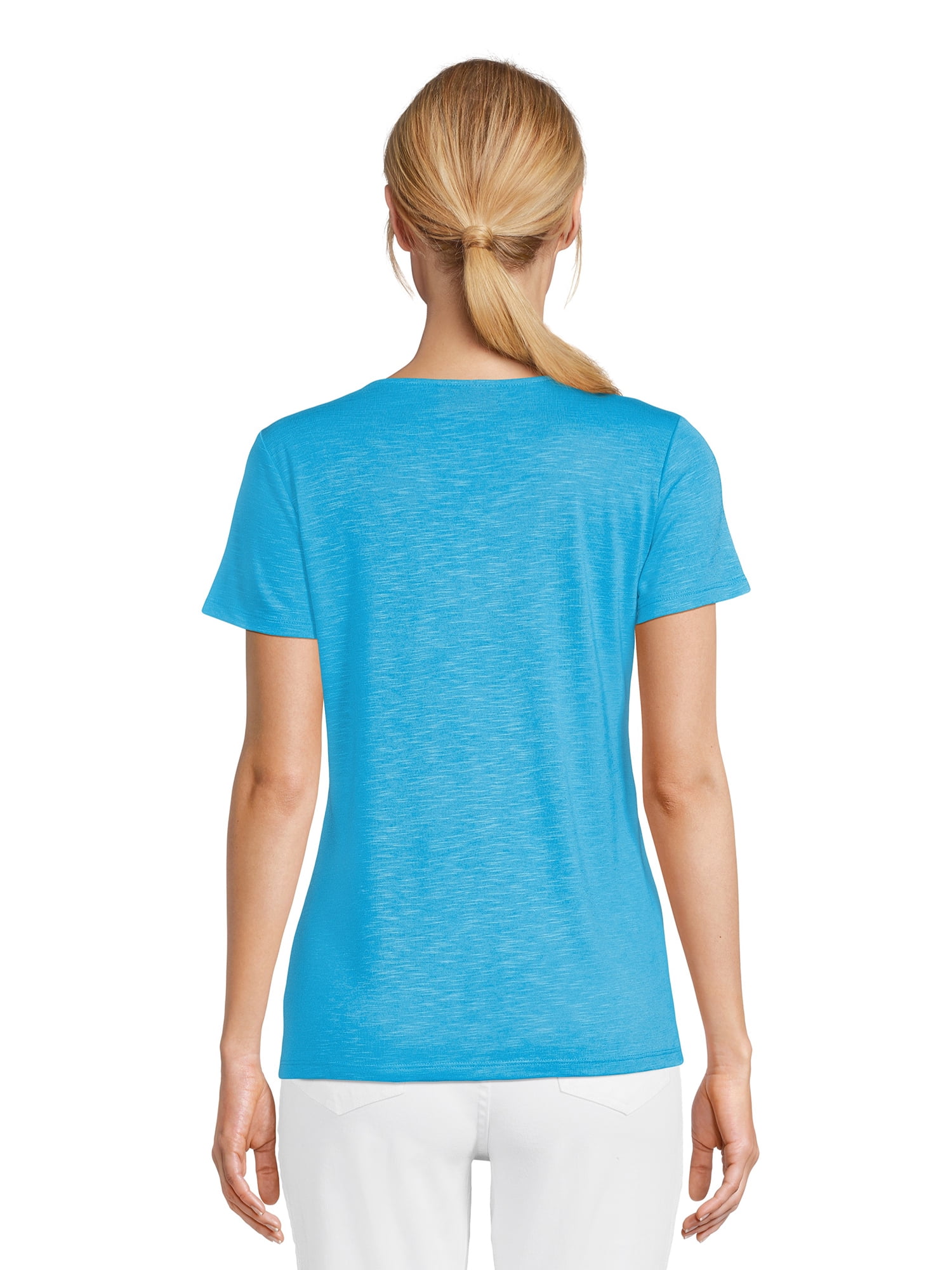 RealSize Women's Lace V-Neck Tee with Short Sleeves, Sizes XS-XXXL