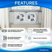 Comfort Zone 9 Twin Window Fan with Auto-Locking Expanders, 2 Speeds, White