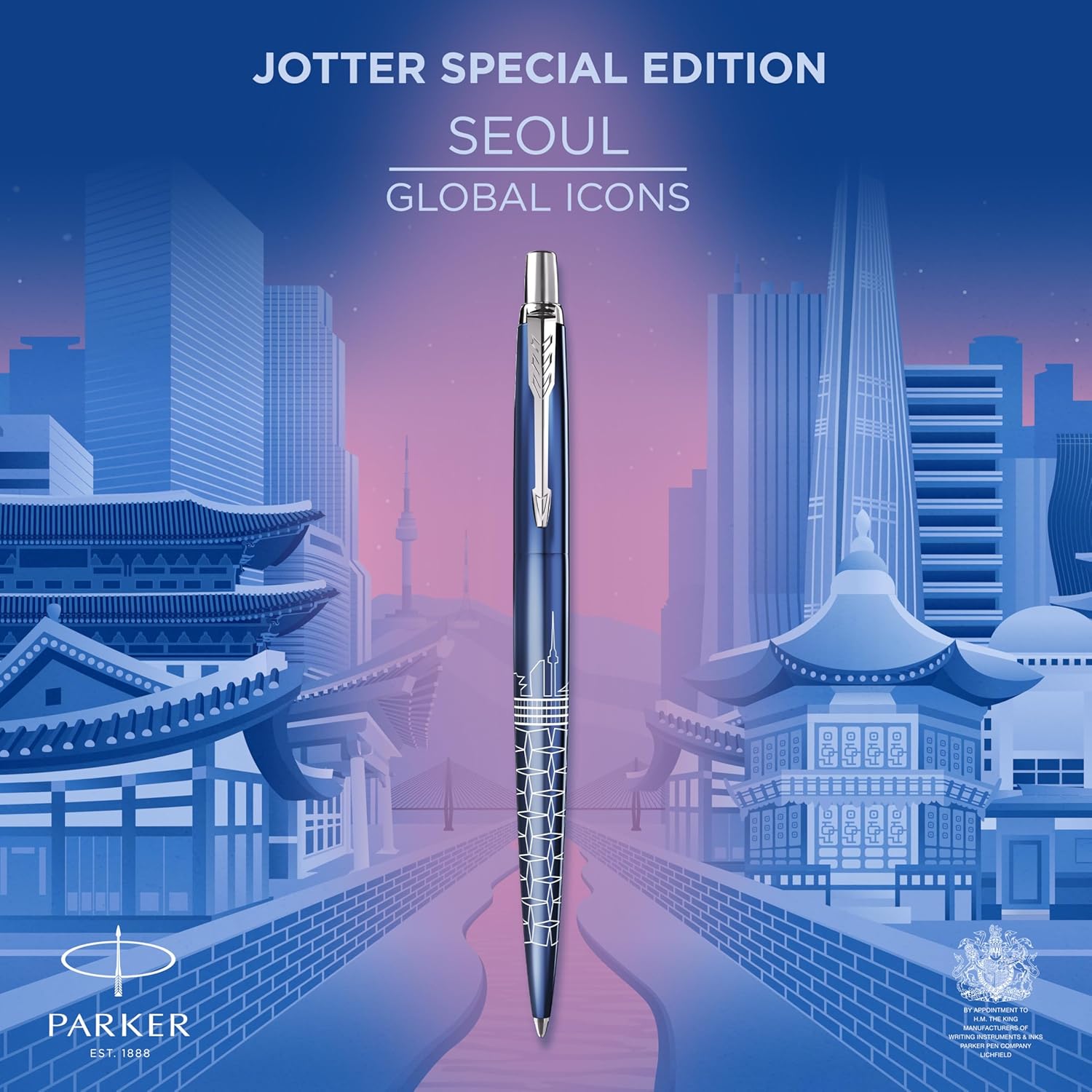 Parker Jotter Ballpoint Pen | Special Edition | Seoul Blue with Chrome Trim | Medium Point | Blue Ink | Gift Box