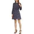 thumbnail image 2 of Allegra K Women's Floral Smocked Waist Puff Sleeve Self-Tie Neck Mini Dresses, 2 of 6