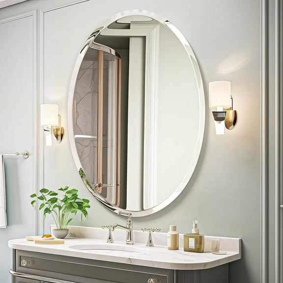 Bathroom Mirror for Over Sink, 24x36 Inch Oval Frameless Mirror, Beveled and Polished, Decorative Wall Mirror for Bathroom, Bedroom, Vanity, Entryway, Modern and Elegant