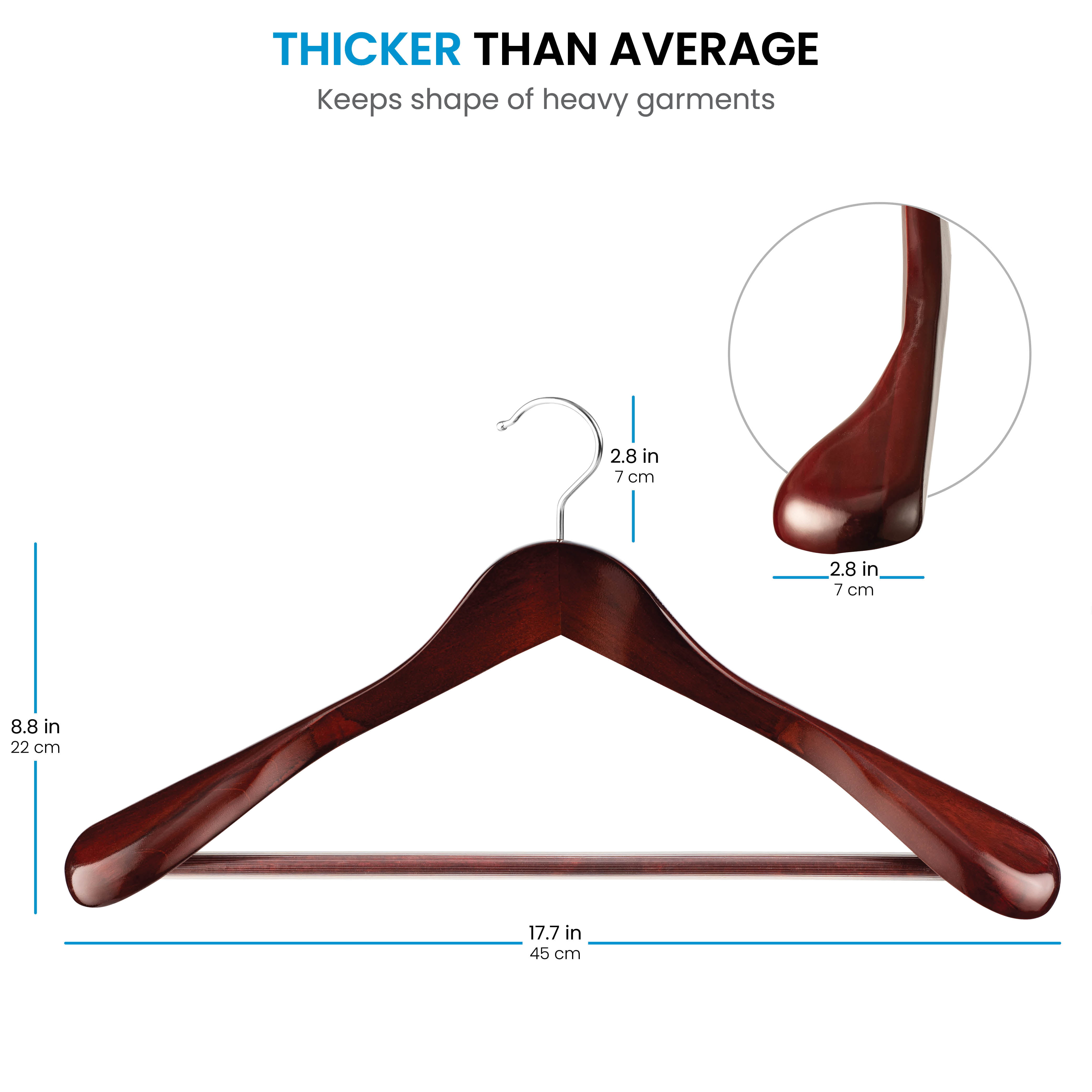 HOUSE DAY Wide Shoulder Wooden Hangers, Suit Hangers with Non Slip Pants  Bar, Smooth Finish 360° Swivel Hook Solid Wood Coat Hangers for Dress