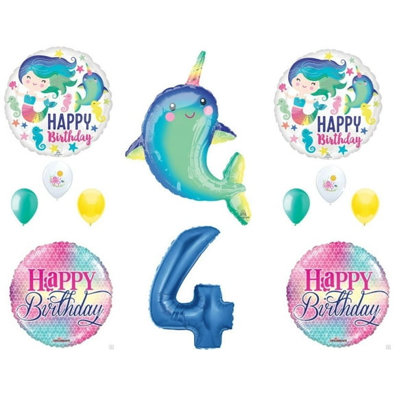 Narwhal and Mermaid 4th Birthday Party Balloons Decoration Supplies Ocean Luau