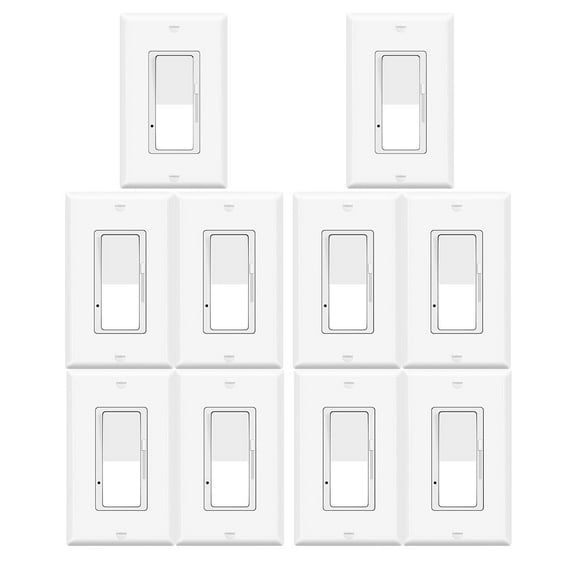 Dimmer Light Switch,Greencycle 10PK Single Pole/3 Way Dimmer Switch for Dimmable 150W LED CFL Light,600W Halogen and Incandescent,15A 120V,Neutral Wire Not Required,Residential/Commercial,ETL Listed