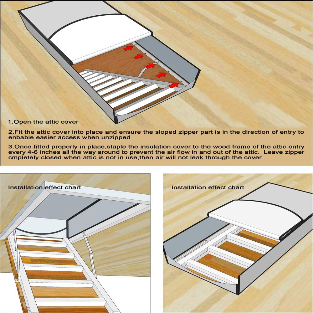 Attic Stairs Insulation Cover with Easy Zipper Access Double-Sided