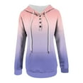 thumbnail image 4 of Cmfcve Women's Fall Athletic Pullover Hooded Jacket Gradient Color Button Up Casual Sweatshirt Blouse Long Sleeve Drawstring Track Henly Tops, 4 of 5
