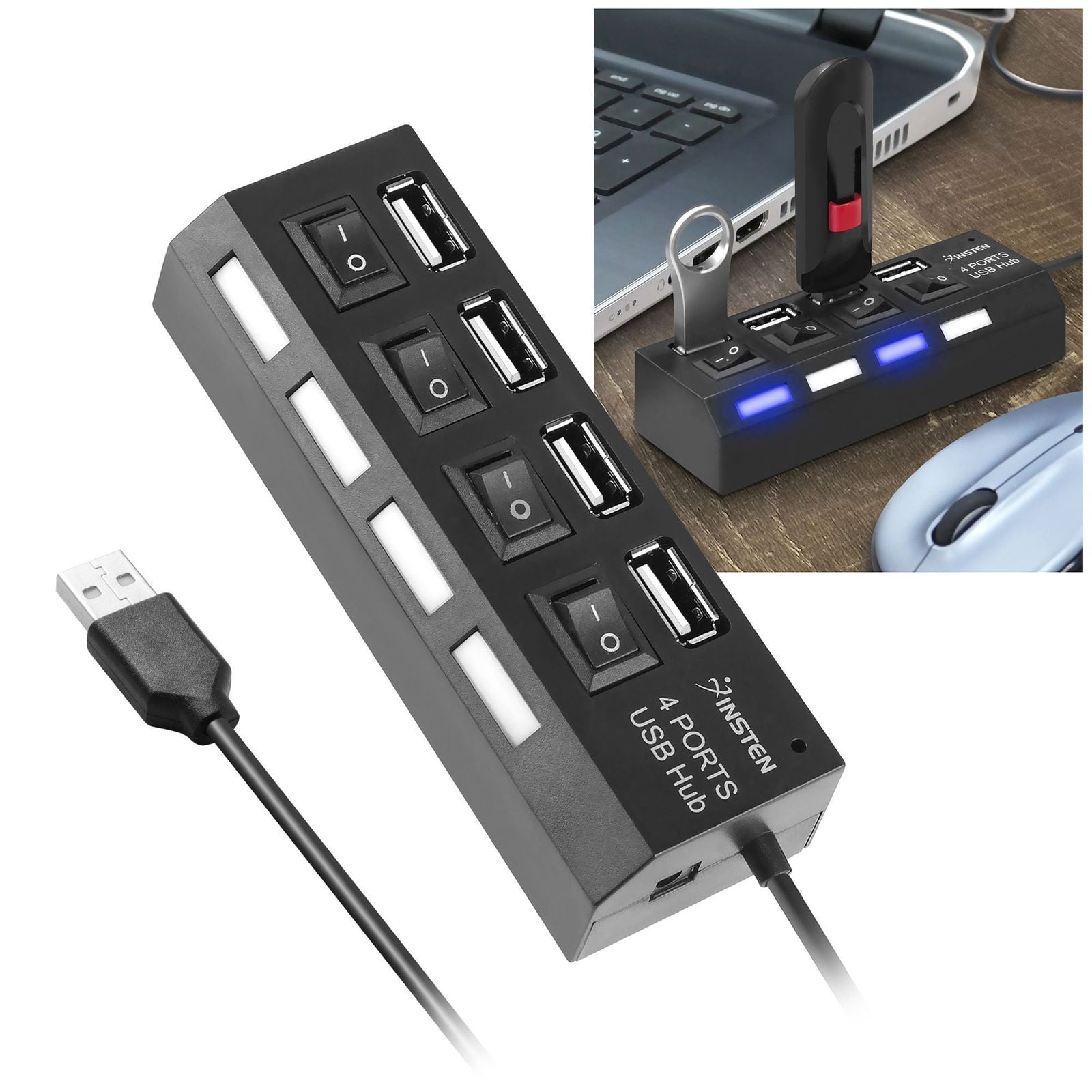 Ship from USA Directly 10 Port High Speed USB 2.0 Hub with Power Adapter and 2 Control Switches 