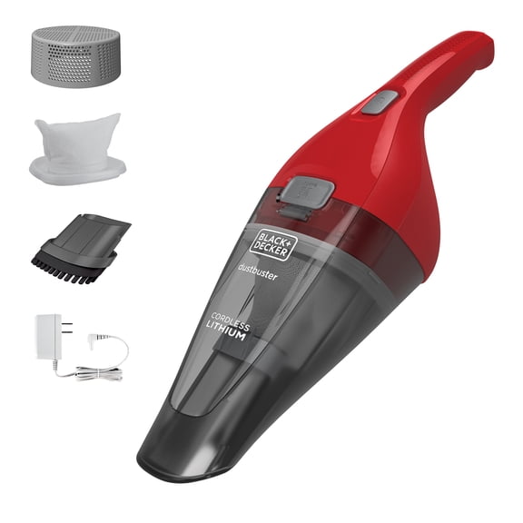 BLACK DECKER Cordless Handheld Vacuum, Dustbuster, for Car & Pet Hair, Bagless, Lightweight, Easy Emptying, HNVC115JB06, Red