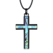 Coachuhhar Cross Necklace 925 Sterling Silver Black Cross with Abalone Shell Pendant Necklace Cross Jewelry Religious Gifts for Women men Girls