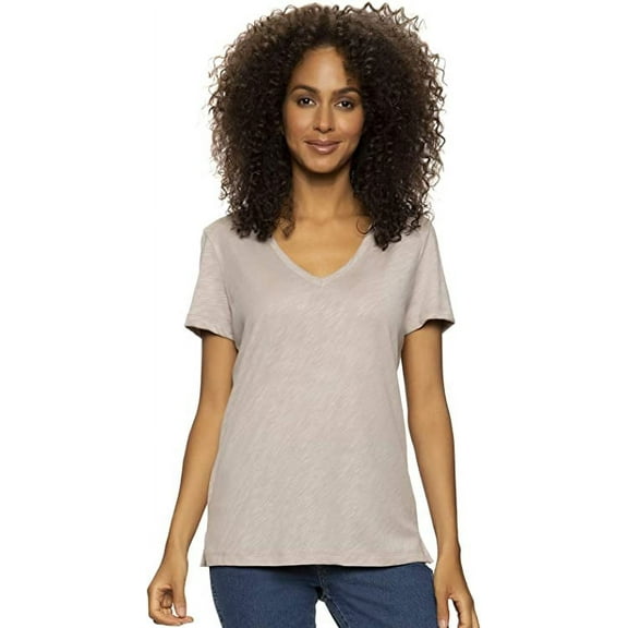 Felina Women's Slub Jersey V-Neck Tee  Short Sleeve T-Shirt (Atmosphere, X-Small)