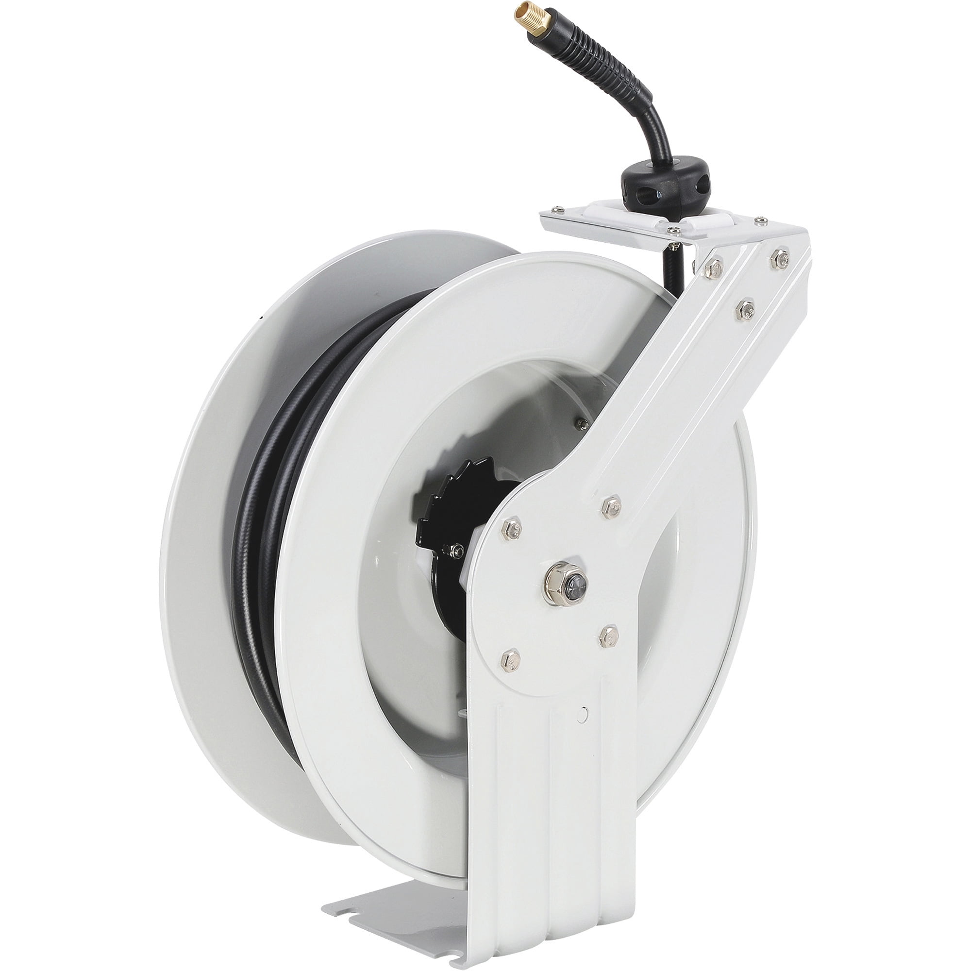 Klutch Auto-Rewind Air Hose Reel, with 3/8in. x 50ft. Hybrid Polymer Hose, 300 Max. PSI