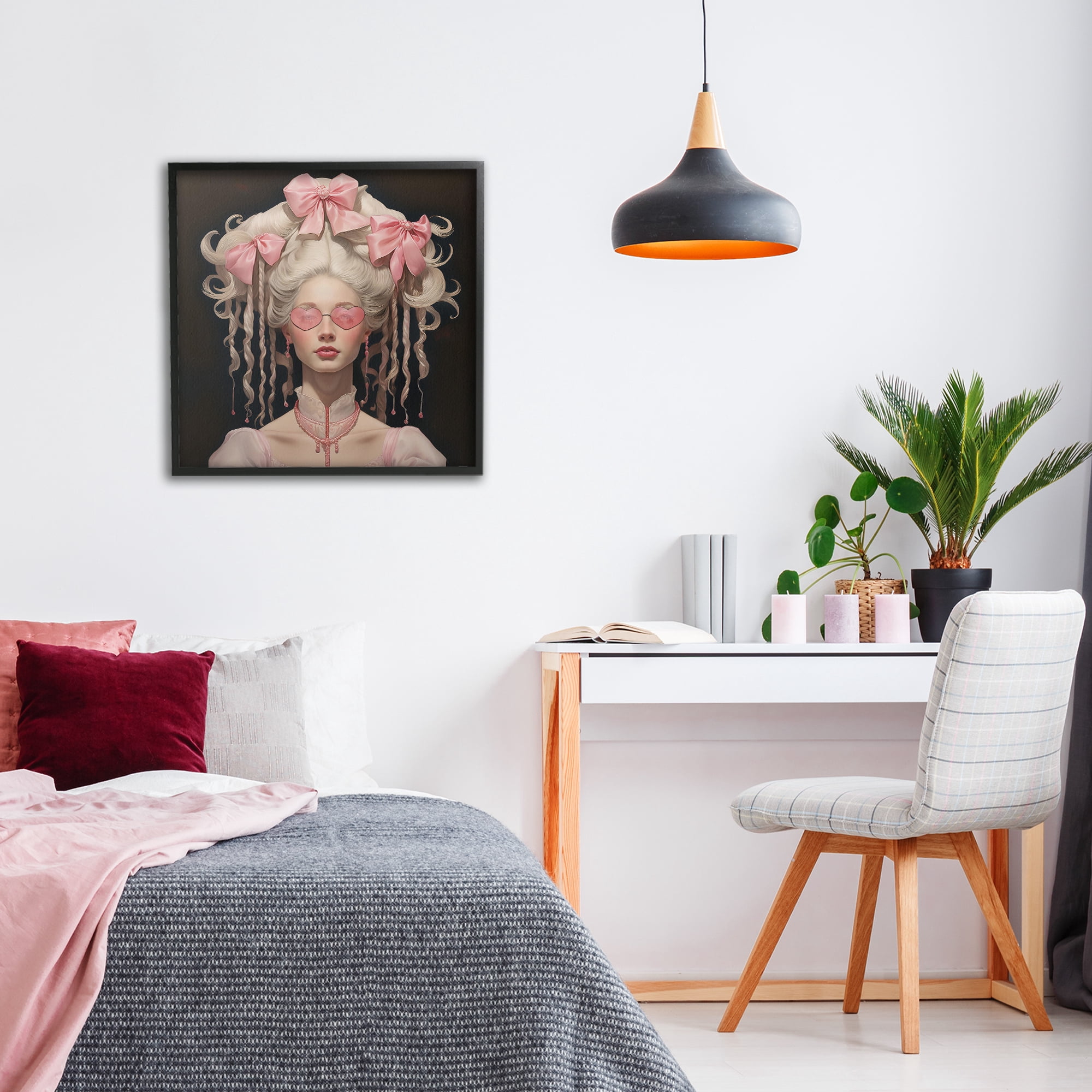 Stupell Industries Rococo Woman Opulent Ribbons Black Framed Giclee Art, design by Grotto Studios