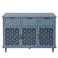 thumbnail image 3 of TIMOREN Modern Storage Cabinet, Buffet Storage Cabinet with 3 Door 3 Drawer, Solid Wood Legs, Carved Pattern Doors, and Black Metal Handles, Sideboard for Bedroom, Living Room, or Study, 3 of 11