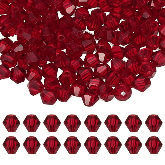 Uxcell 4mm Bicone Crystal Beads, 400 Pcs Glass Faceted Bicone Beads for Jewelry Making, Red
