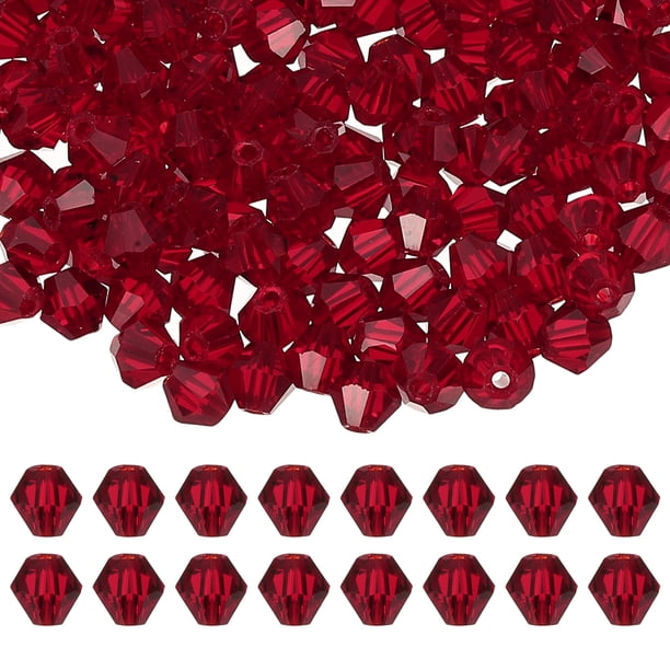 Cuentas de cristal en forma de bicono Uxcell de 4 mm, 400 piezas, cuentas de bicono facetadas de vidrio para hacer joyas, rojas
