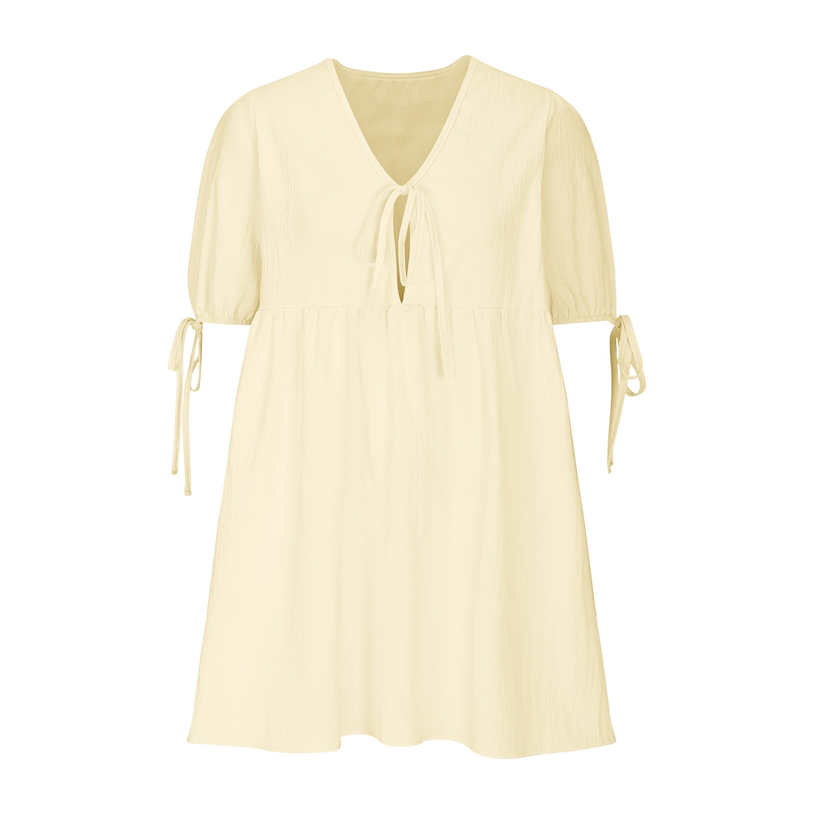 LVHAOGJOB Dress for Women Flowy A Line Mini Dress Sleeveless Graphic Yellow Boho Summer Ladies Sundress Swing