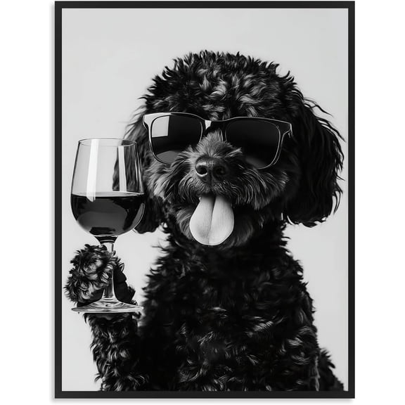 Funny Dog Canvas Wall Art, Black and White Animal Wall Decor Pictures for Bathroom Bedroom Kitchen Decor 12×16 in Unframed