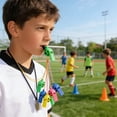 thumbnail image 5 of Uutvery 10 Pcs Soccer Shaped Whistles, 2.17 Inch Plastic Football Whistles, Party Favors for Sports Birthday, Game Day Cheering Props with Lanyard, 5 of 6