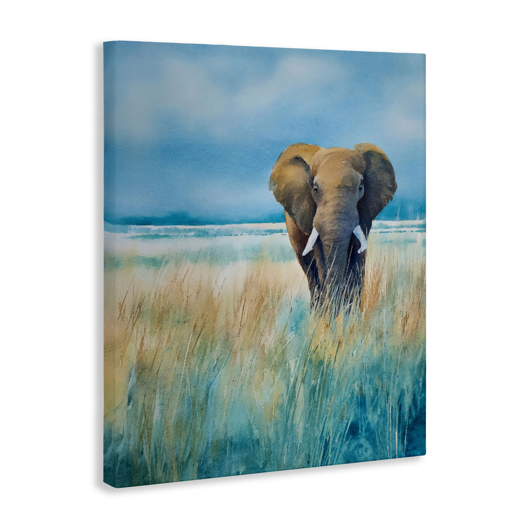Stupell Industries Blue Grass Elephant Canvas Wall Art, design by Franklyn Gregory