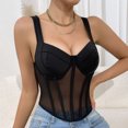 thumbnail image 7 of Qiopertar Women's Lace Camisole Corset Top V-Neck Mesh Underbust Bustier Bodysuit Lingerie Tank Tops, Black L, 7 of 7
