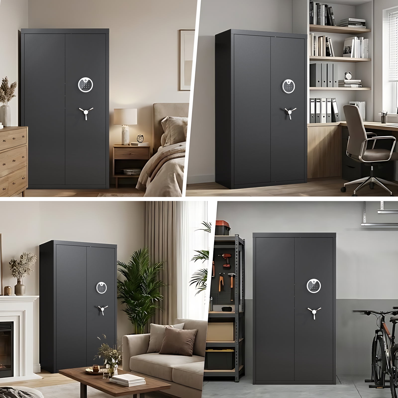 Home Large Gun Cabinet, Digital Backlit Keypad, 3 Opening Methods, Dual Alarm System, Removable Shelves and Led Lights, All-Steel Anti-Theft Design