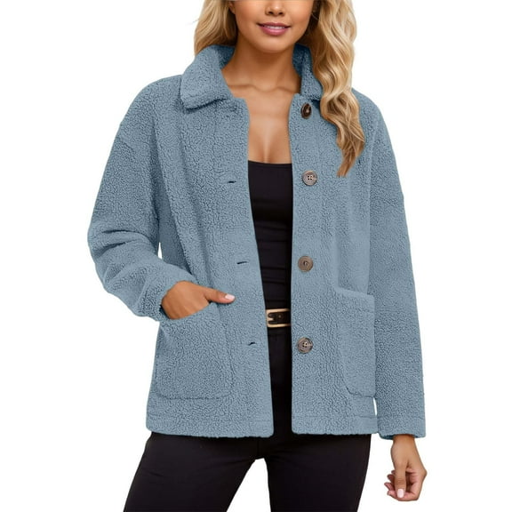 Women's Winter Teddy Coat Long Sleeve Outerwear with Pockets for Cold Weather Comfort and Style