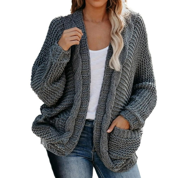 Pwtool Open-Front Chunky Knit Sweater Cardigan Women's Long Sleeve Open  Front Casual Lightweight Soft Knit Cardigan Sweater Outerwear with Pockets  practical - Walmart.com
