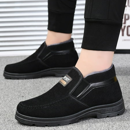 

Snow Boots Men s Winter Thickened Plush Solid Color Slip On Flat Bottomed Hiking Leisure Warm Snow Boots Cotton Shoes